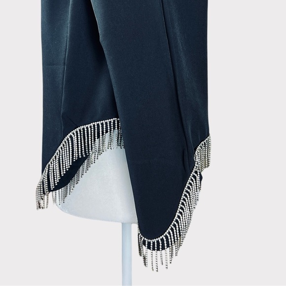 Gracia Rhinestone Fringed Detail Hemmed Cropped Trousers - Picture 6 of 7